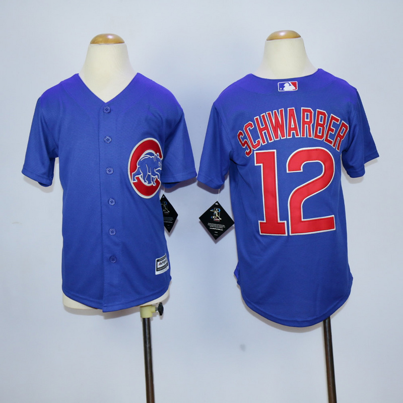 Youth Chicago Cubs #12 Schwarber Blue MLB Jerseys
